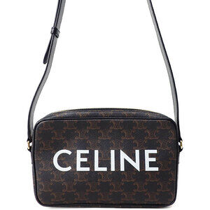 Celine Triomphe Messenger Bag Shoulder Canvas Leather Black Brown